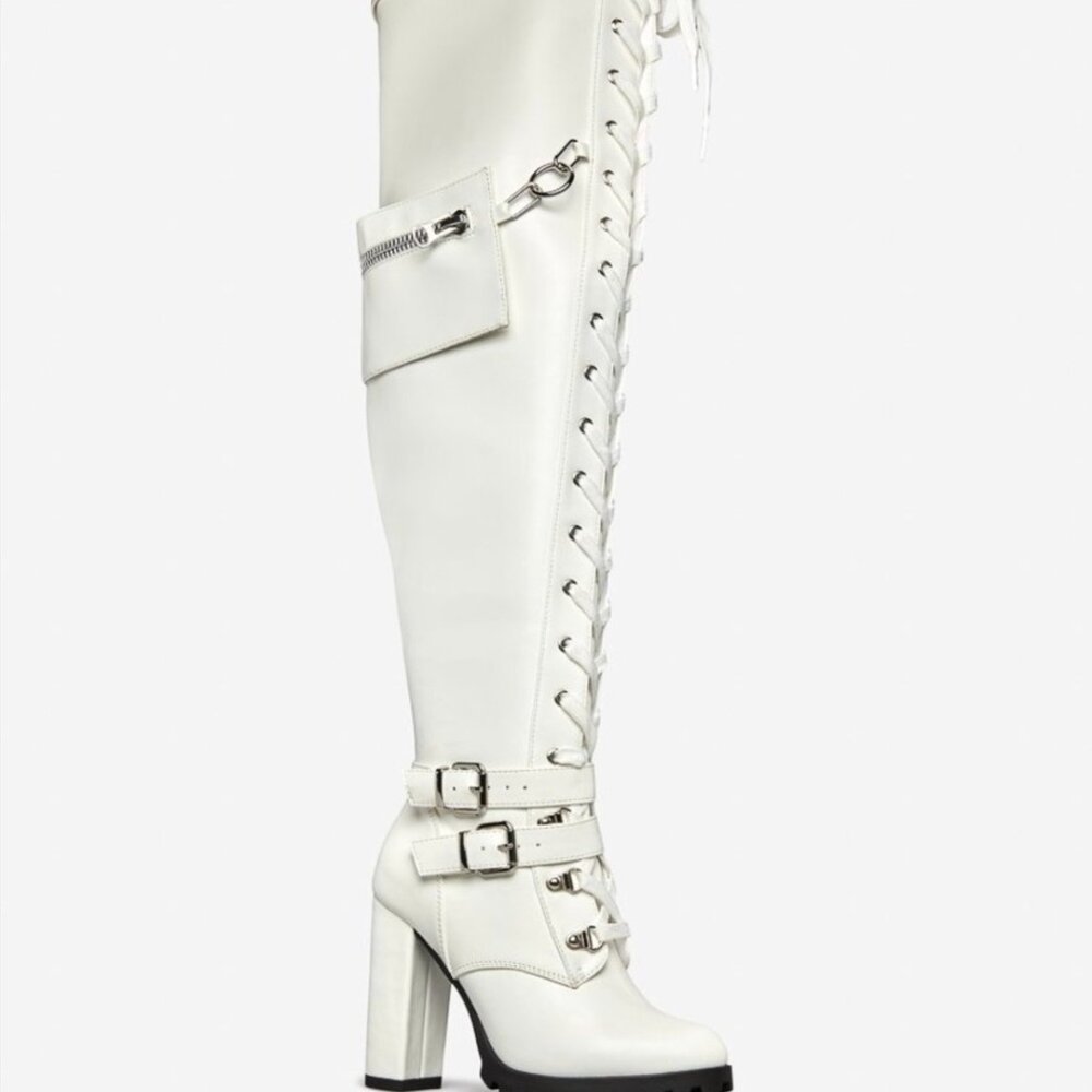 White over the knee heel boots